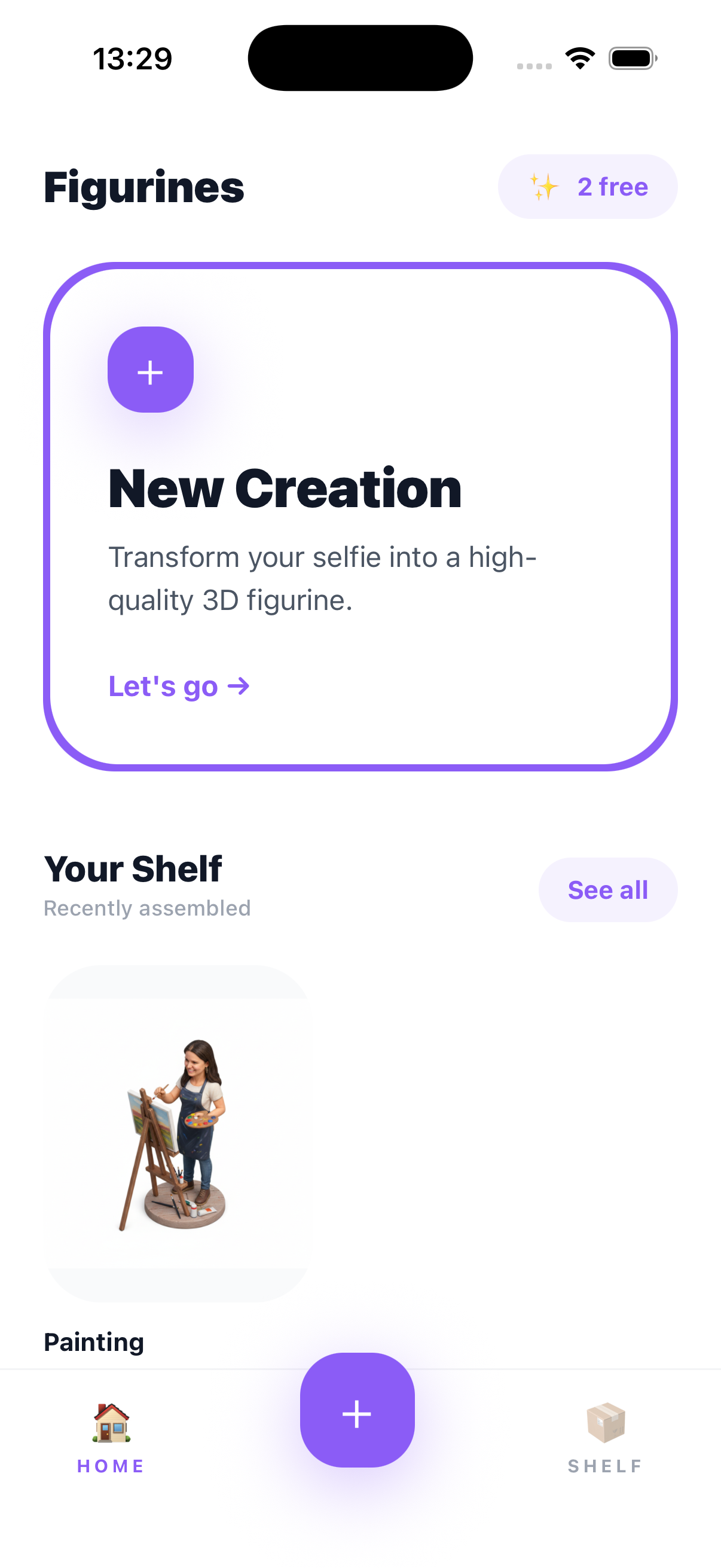Figurines app home screen showing New Creation button